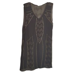 Chan Luu Womens Dress Sheer Beaded Flapper 20s Black Christmas Holiday NYE Large